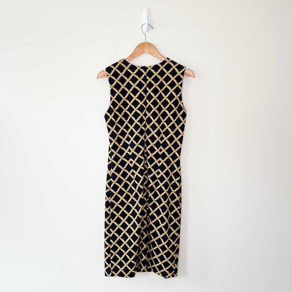 J. McLaughlin Sleeveless Black and Gold Bamboo Pattern Sheath Dress Size Medium - Picture 2 of 9